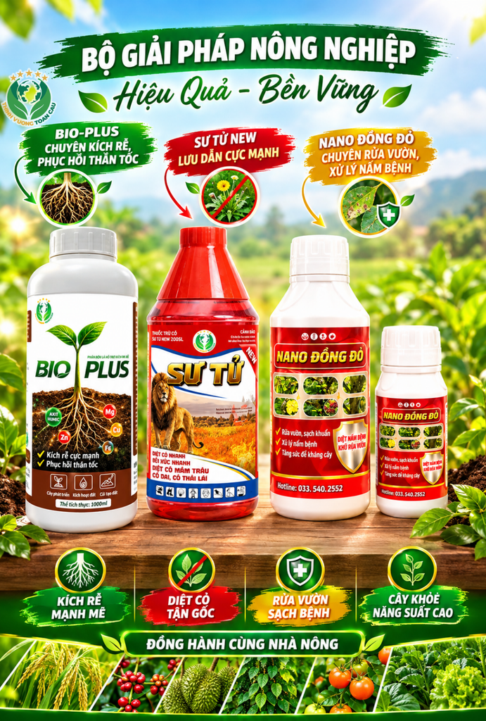 Bộ sản phẩm phân bón lá Bio Plus kích rễ, phục hồi cây trồng của Thịnh Vượng Toàn Cầu